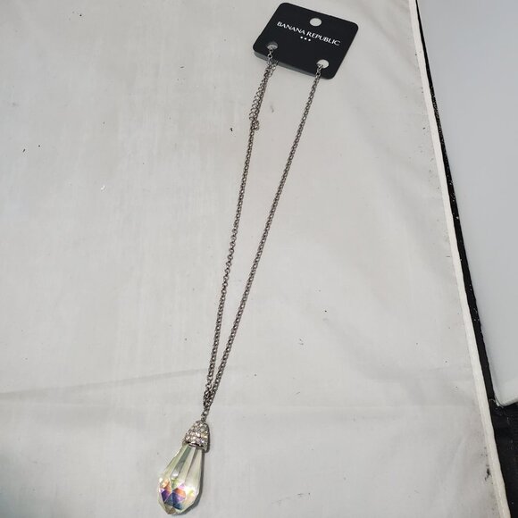 Banana Republic Silver Chain Pear Drop with Rhinestones Necklace: - Picture 3 of 7